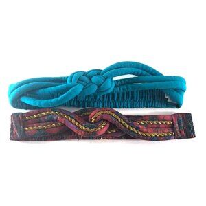 Vintage Womens 1980s Fabric Knot Belt Set Of 2 Purple Burgundy Turquoise M/L